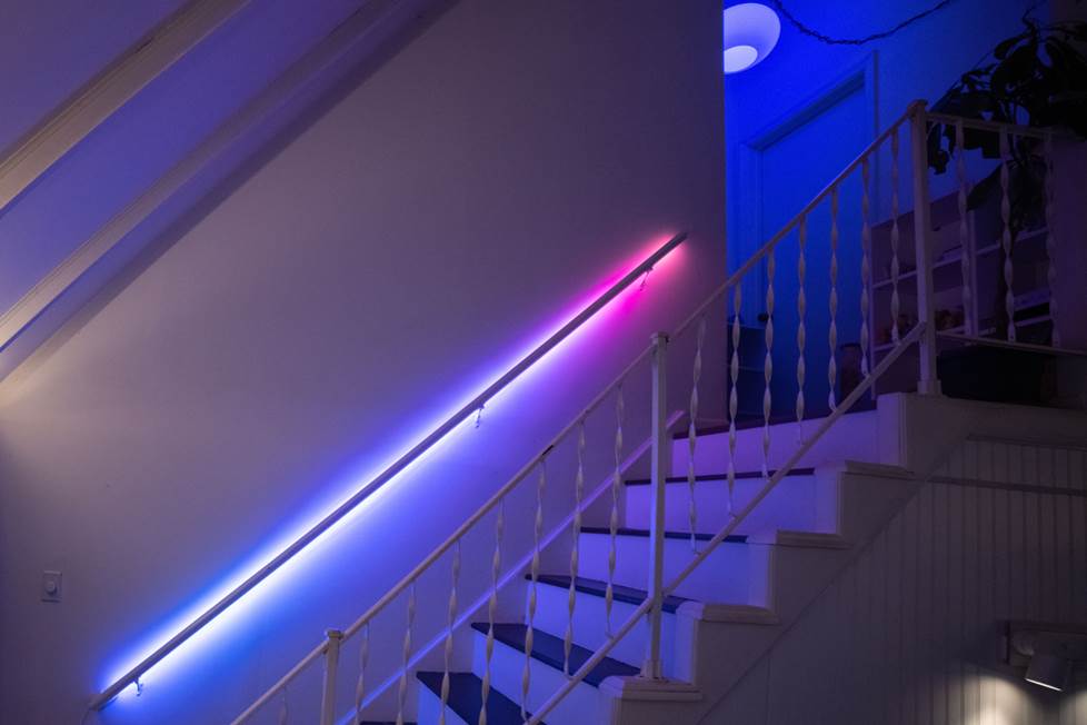 Hue Gradient Lightstrip on handrail